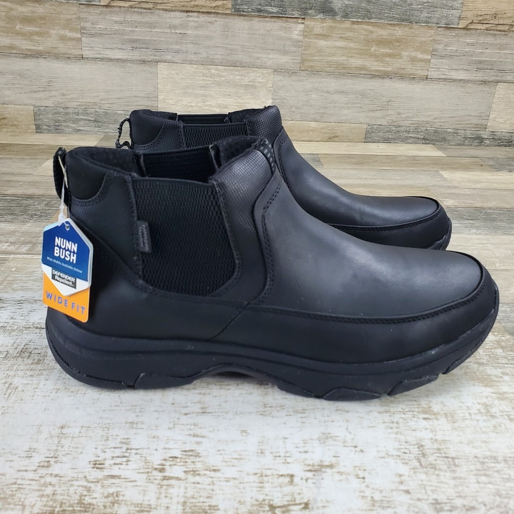 Nunn Bush Excavate Mens Chelsea Boots Sz 11 W Black Leather Moc Toe Slip On